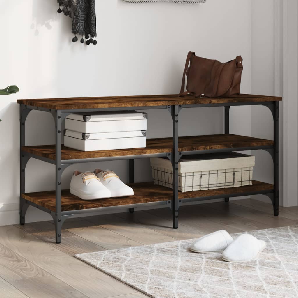 vidaXL Shoe Bench Smoked Oak 39.4"x15.2"x19.3" Engineered Wood