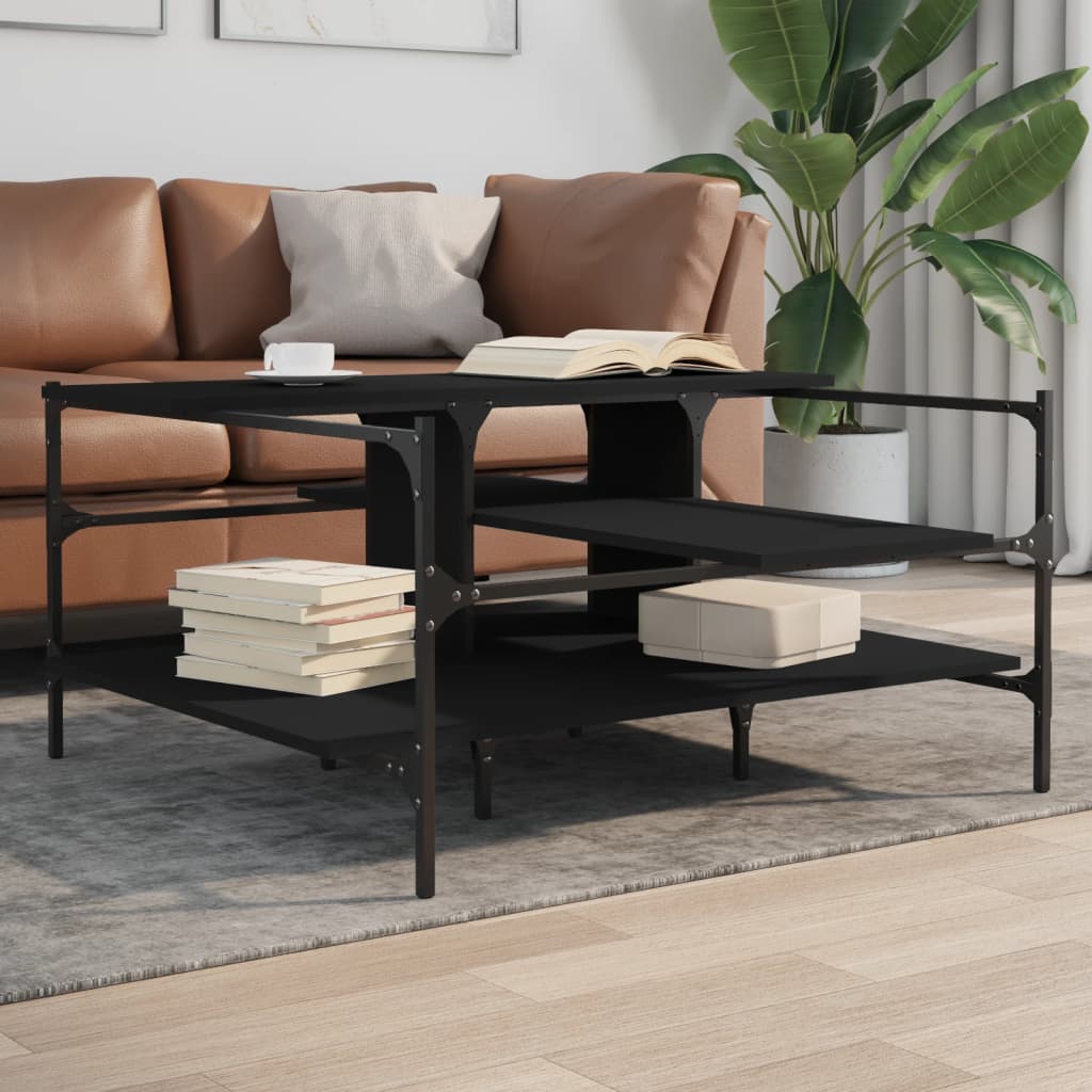 vidaXL Coffee Table Black 39.4"x39.4"x19.1" EngineeredWood