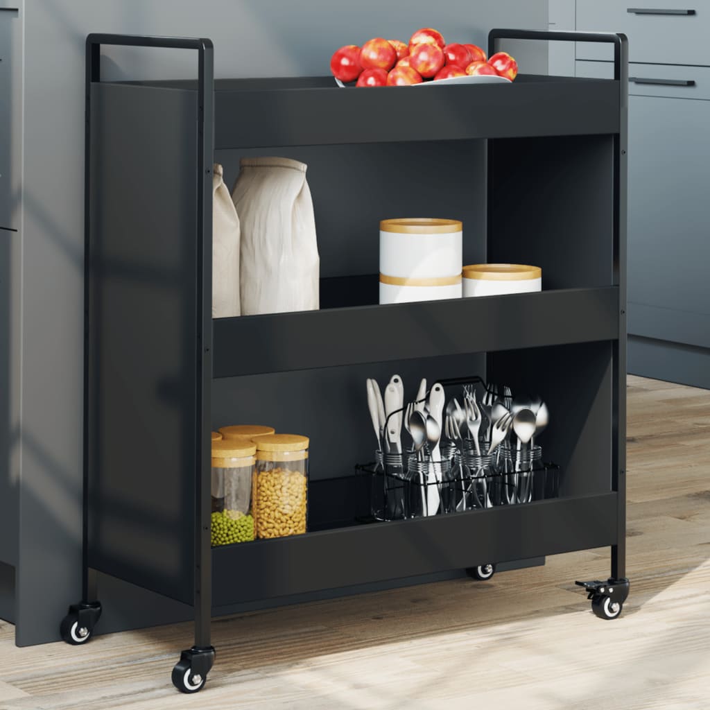 vidaXL Kitchen Trolley Black 27.6"x11.8"x32.3" Engineered Wood