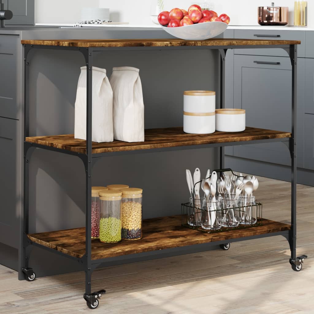 vidaXL Kitchen Trolley Smoked Oak 40.2"x19.7"x37.4" Engineered Wood