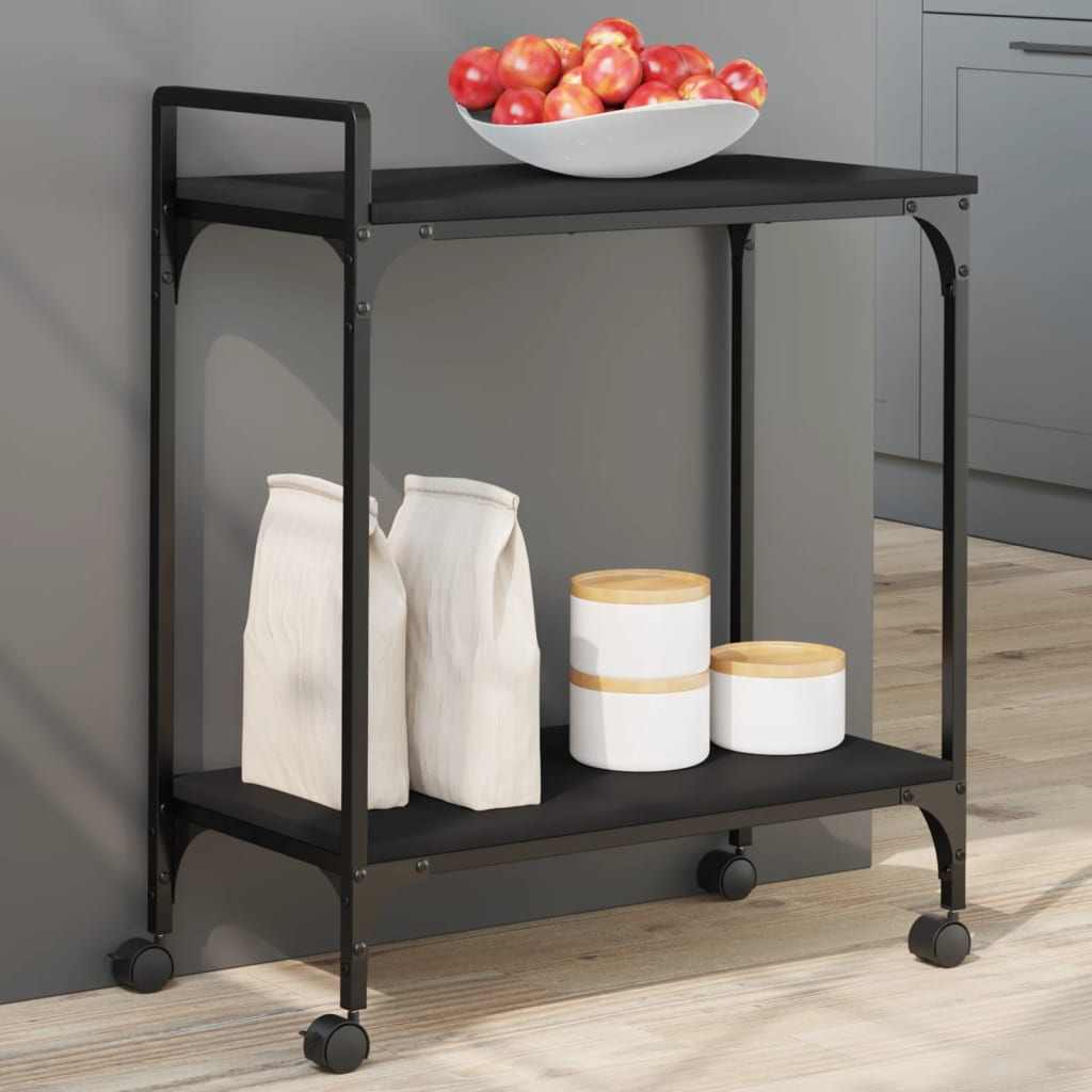 vidaXL Kitchen Trolley Black 23.8"x12.2"x28.5" Engineered Wood