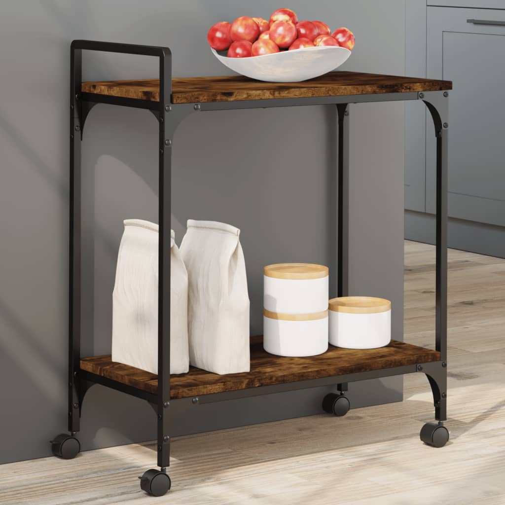 vidaXL Kitchen Trolley Smoked Oak 23.8"x12.2"x28.5" Engineered Wood