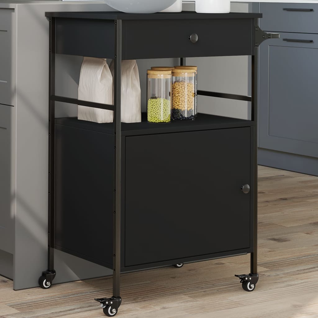 vidaXL Kitchen Trolley Black 22"x16.9"x35.2" Engineered Wood