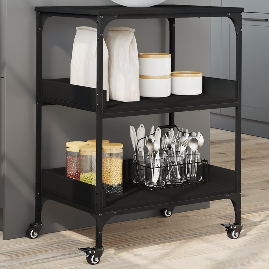 vidaXL Kitchen Trolley Black 23.6"x16.1"x31.7" Engineered Wood