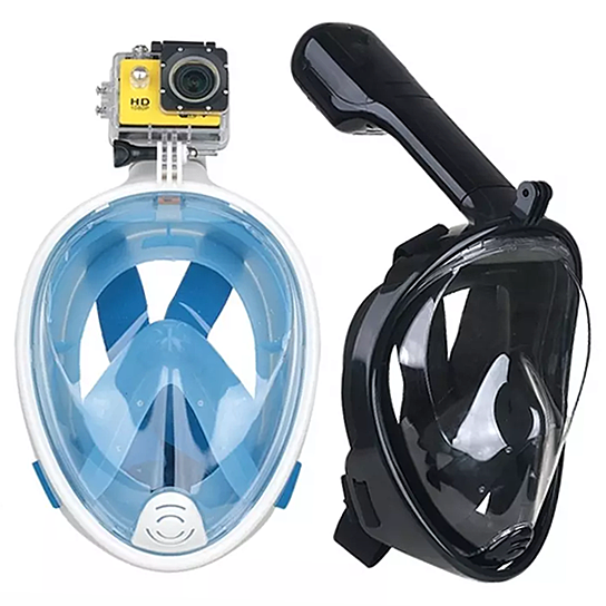 Full Face Snorkel Mask with Optional HD 1080P Action Sports Camera - Black Mask Only Black