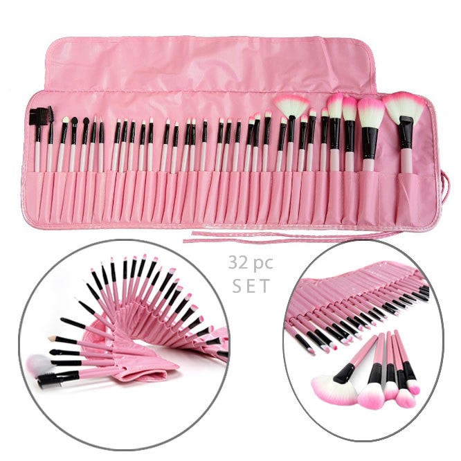 Sculptor 32 Piece High Quality Wooden Makeup Brush Set - Pink