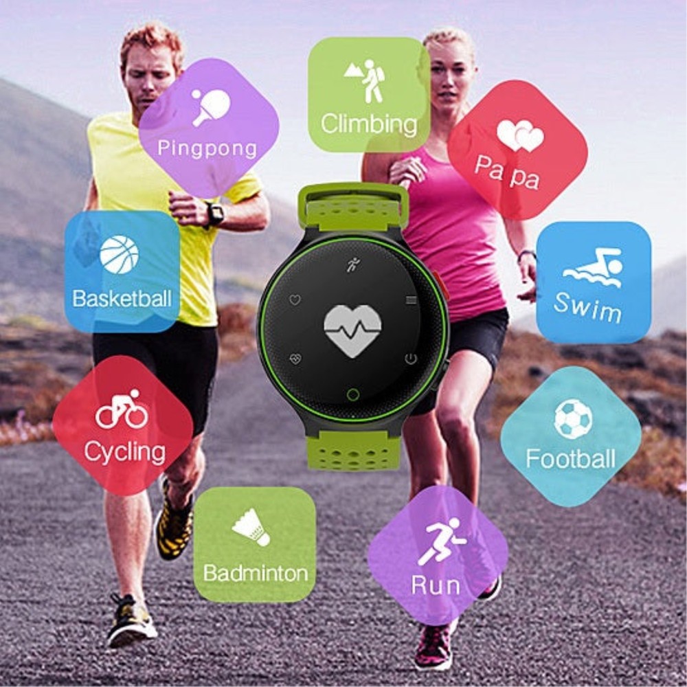 Smart Fit Sporty Waterproof Watch With Active Heart Rate and Blood Pressure Monitor - Green/Black