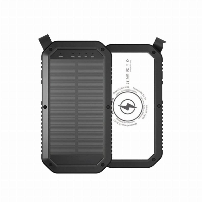 Sun Chaser Mini Solar Powered Wireless Phone Charger 10,000 mAh With LED Flood Light - Black