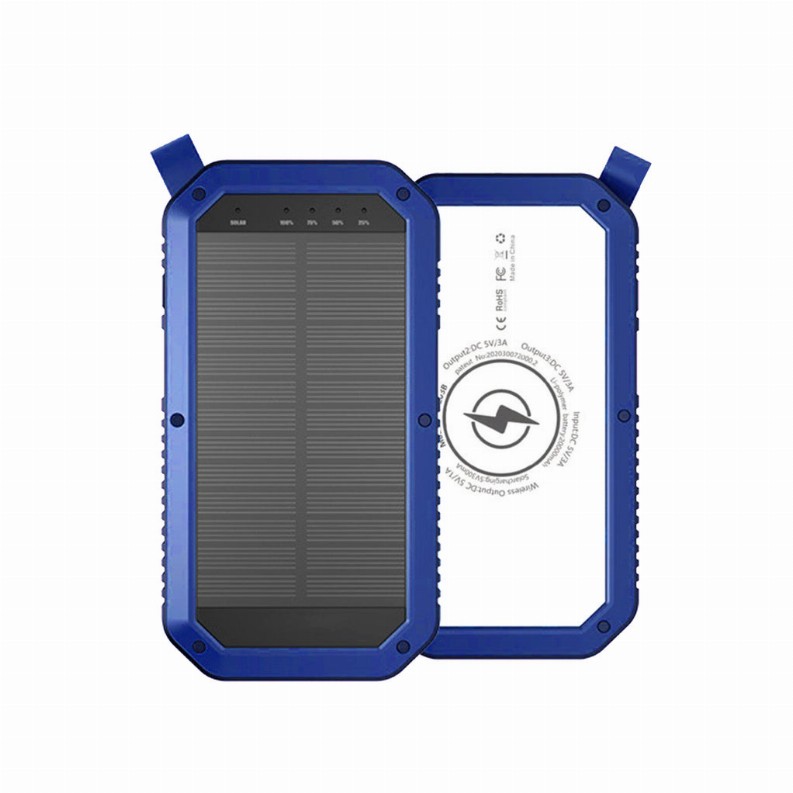 Sun Chaser Mini Solar Powered Wireless Phone Charger 10,000 mAh With LED Flood Light - Blue
