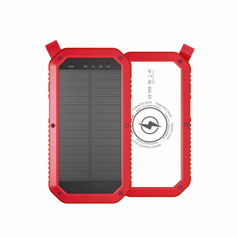 Sun Chaser Mini Solar Powered Wireless Phone Charger 10,000 mAh With LED Flood Light - Red