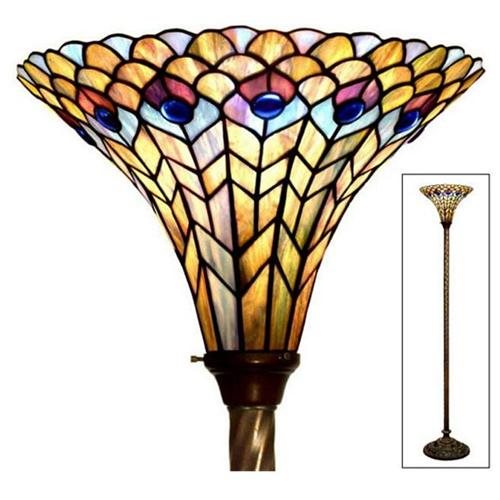 Tiffany Style Peacock Torchiere Lamp