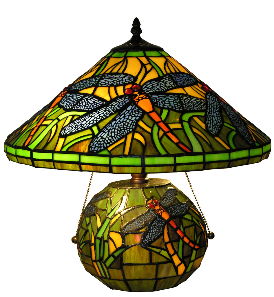 Tiffany Style Green Dragonfly DBL Lamp