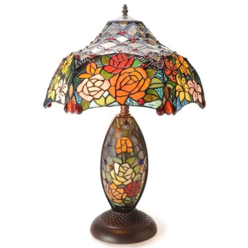 Tiffany-Style 25" Rose Double Lit Stained Glass Table Lamp