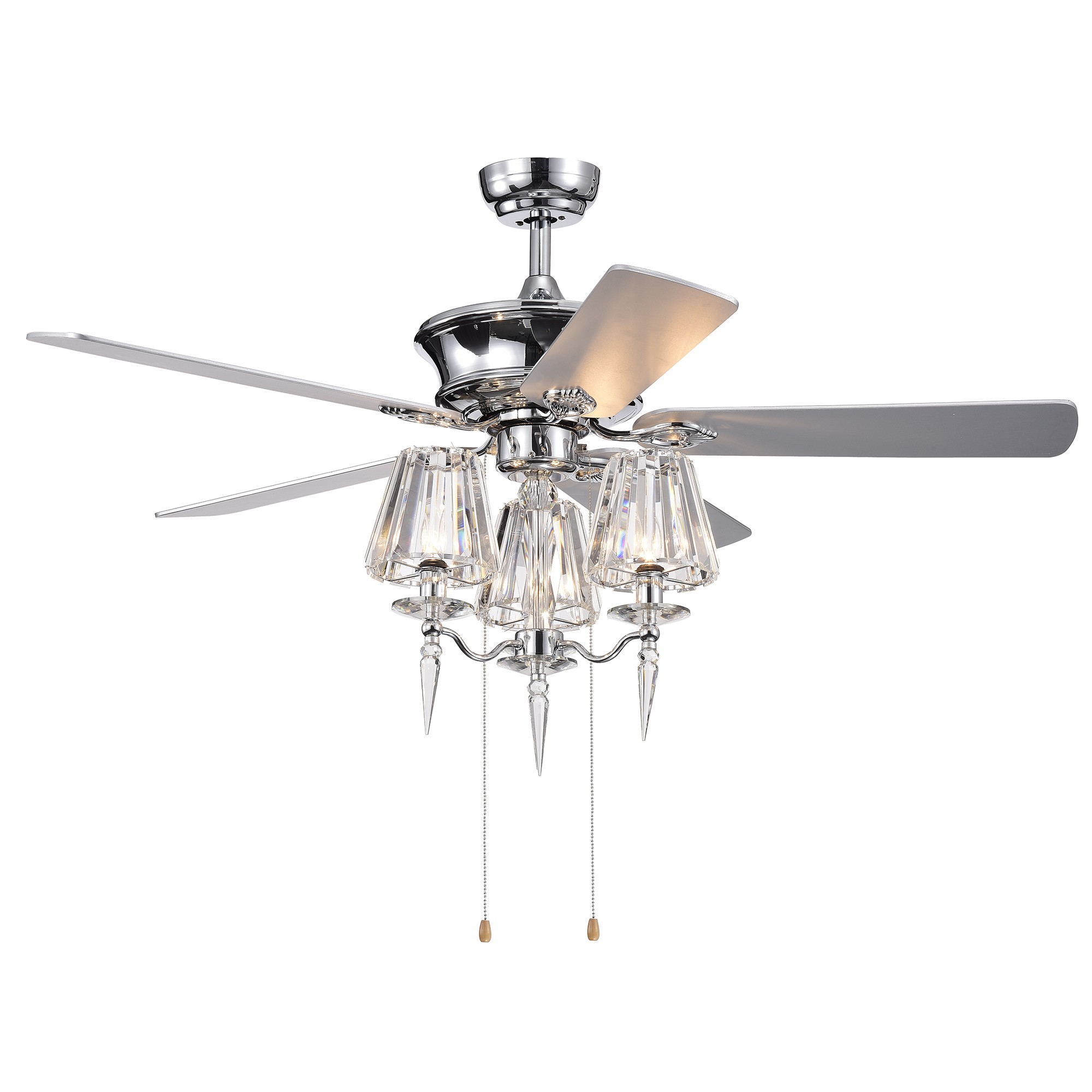 Onwen 52-inch 5-blade Chrome Lighted Ceilng Fans with Crystal Lamps (optional remote)