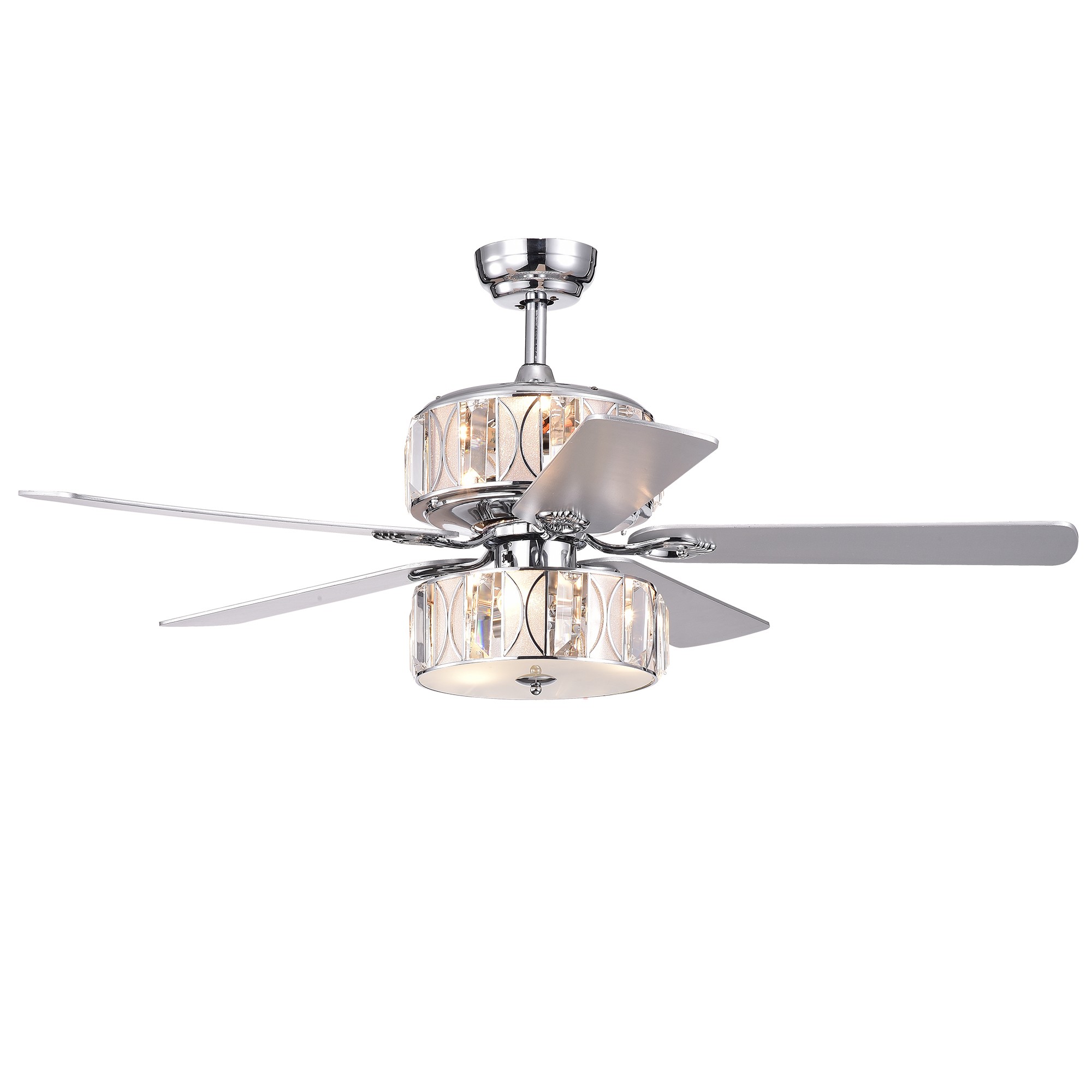 Spera 5-blade 52-inch Chrome Lighted Ceiling Fans with Crystal Drum Shade (remote controlled