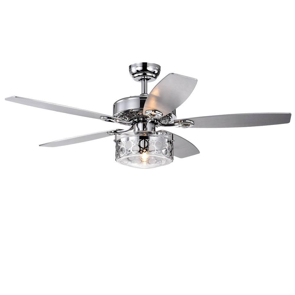 Pamerine 52-Inch Chrome Lighted Ceiling Fan with Clear Glass Shade (includes Remore and Light Kit)