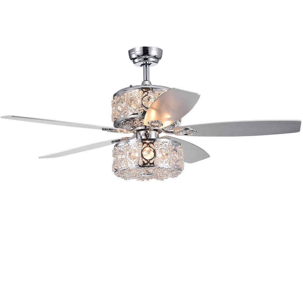 Velko 52-inch 6-light Dual Lamp Lighted Ceiling Fan with Crystal Shade (incl. Remote & 2 Color Option Blades)