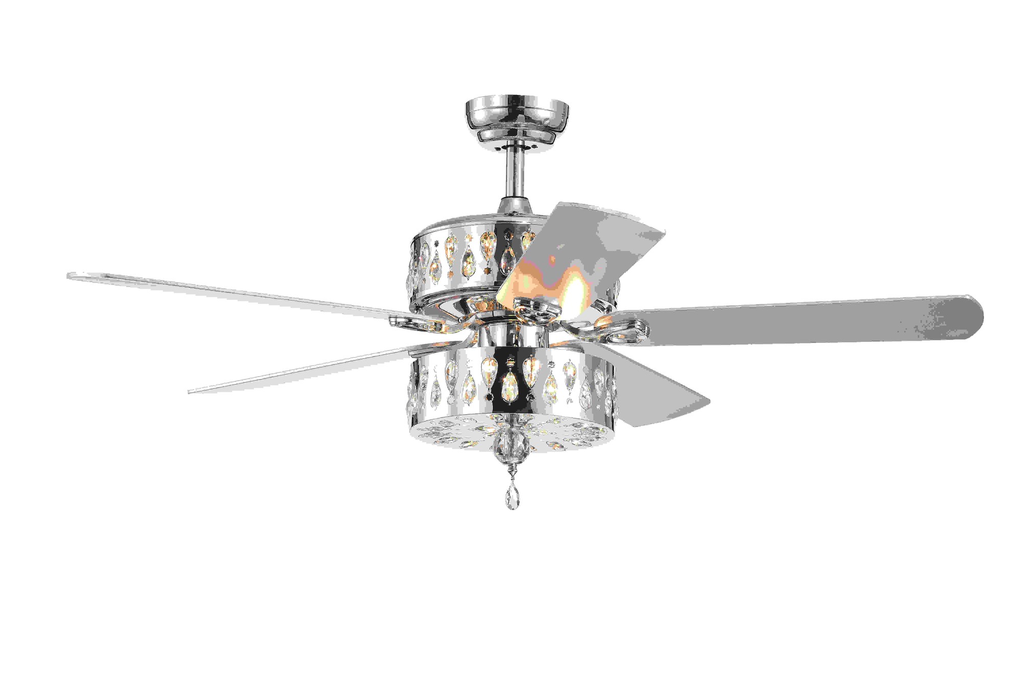 Ticuna Chrome and Crystal 52-inch Double Lamp Lighted Ceiling Fan (Remote Controlled & 2 Color Option Blades)