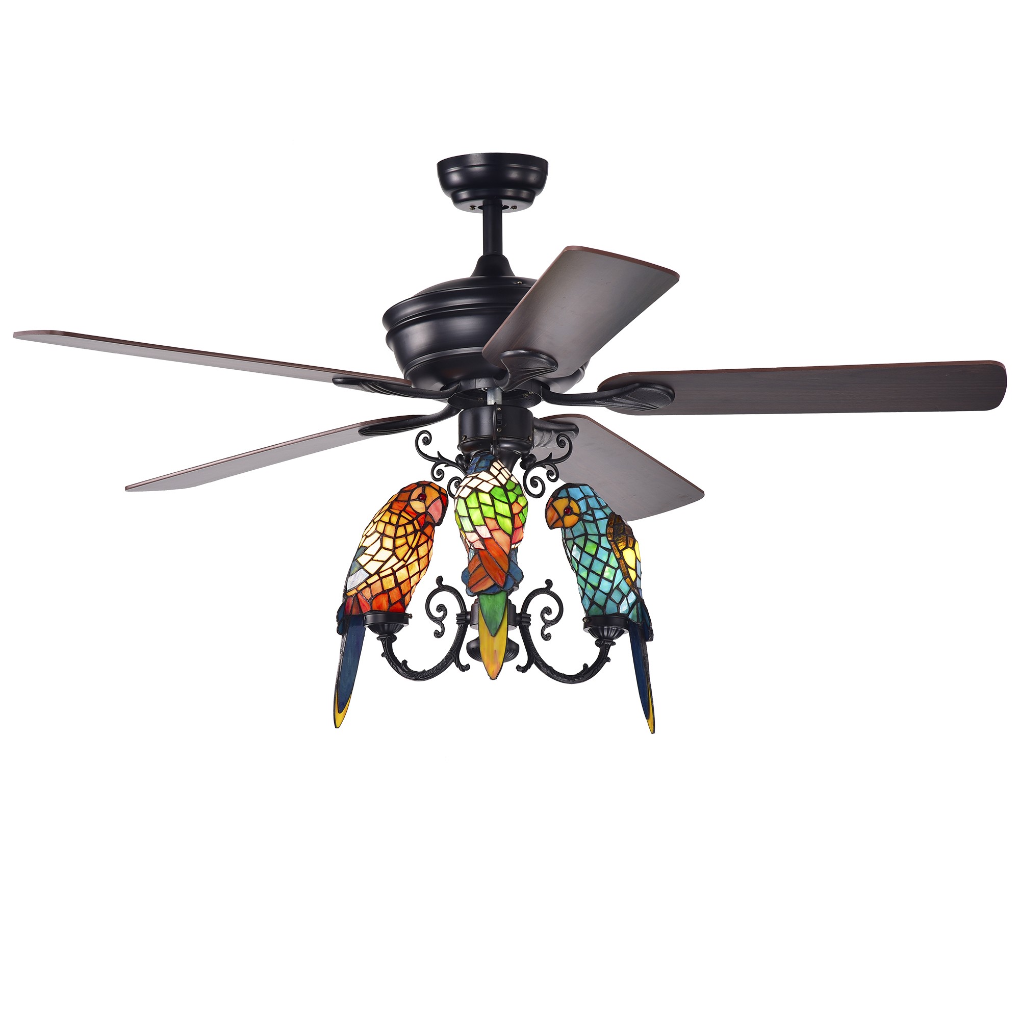 Korubo 52-inch Lighted Ceiling Fan with Tiffany-style Parrot Shades