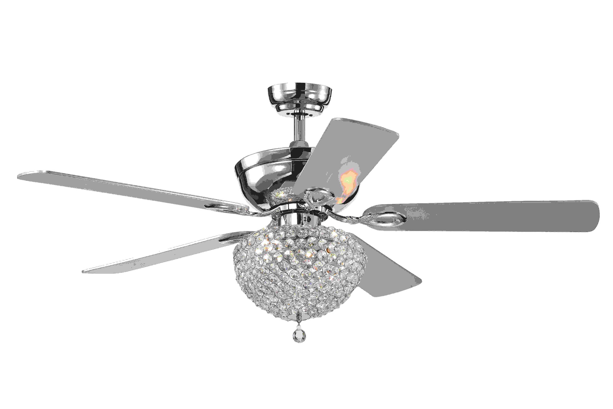 Swarna Chrome 5-blade 52-inch Lighted Ceiling Fan with Crystal Bowl Chandelier (Remote Controlled)