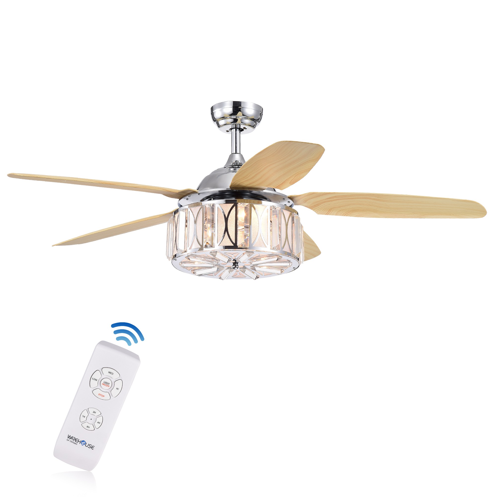 Sekspil 5-blade 52-inch Lighted Ceiling Fan with Glass Drum Shade (Remote Controlled)