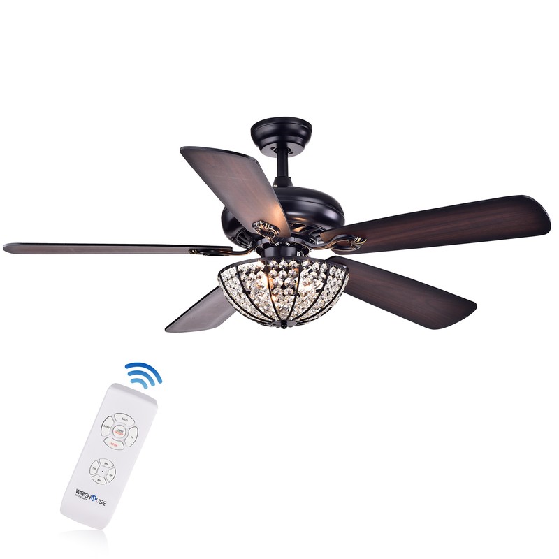 Hannele Bowl 3-light 5-blade Black 52-inch Ceiling Fan (Optional Remote)