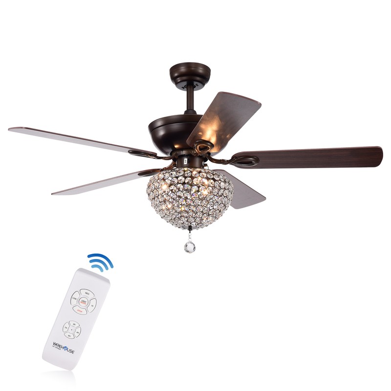 Swarna Antique Bronze 3-light Metal/ Crystal 5-blade 52-inch Ceiling Fan (Remote Optional & 2 Color Option Blades)