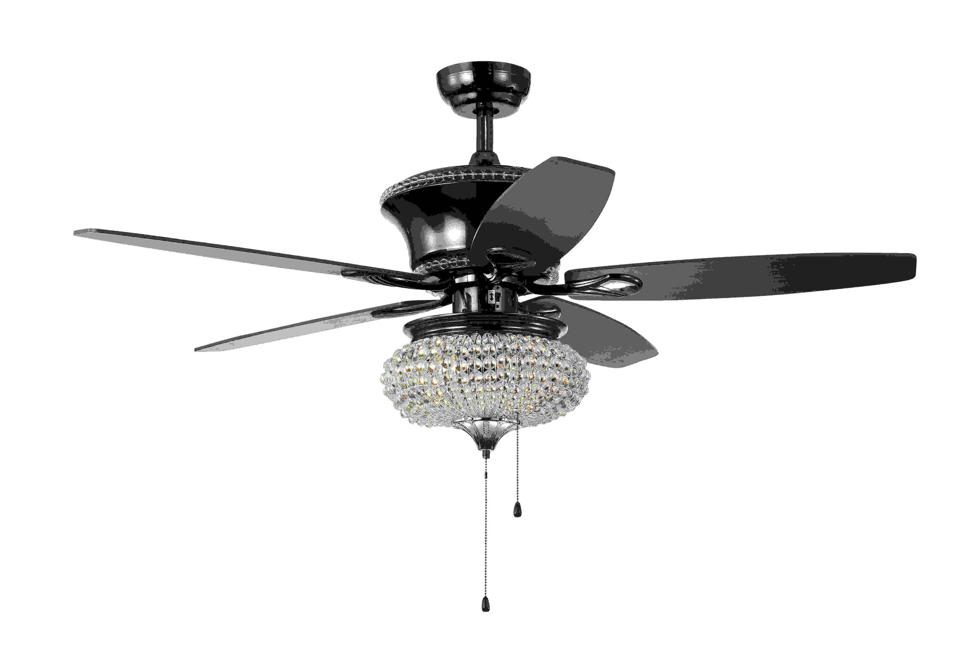 Vasilisa II 1-light Crystal 5-blade 52-inch Piano Black and Chrome Ceiling Fan (2 Color Option Blades)