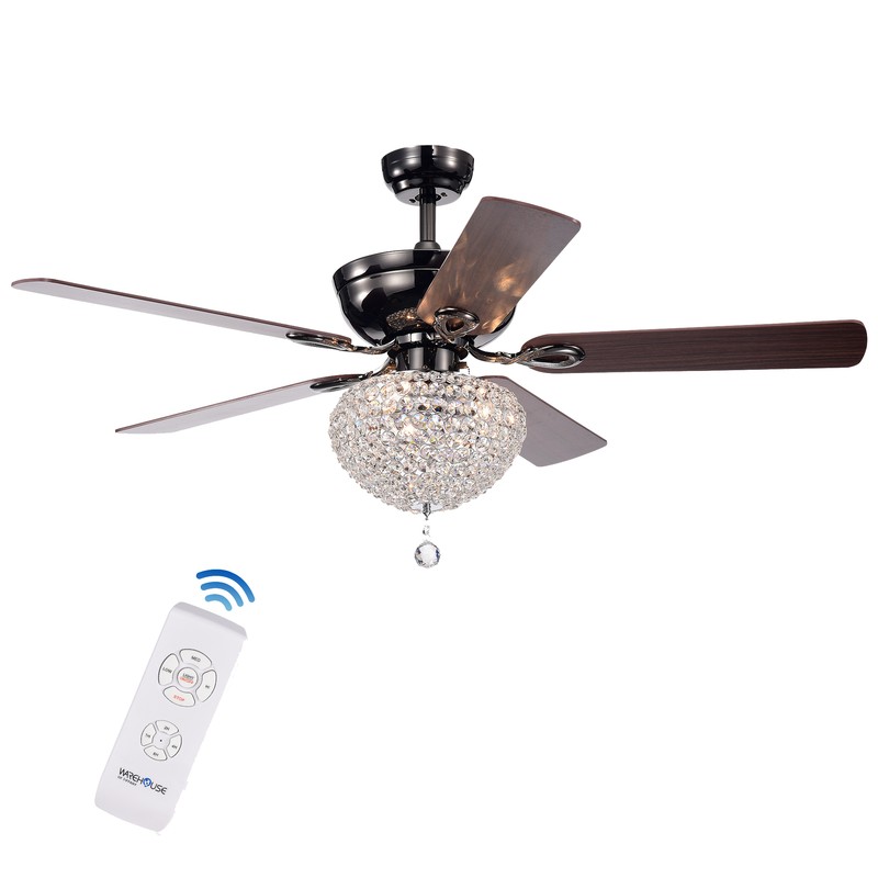 Taliko Black 52-inch 3-light Lighted Ceiling Fan w Crystal Basket Shade 5-blade 2 Color (Optional Remote)