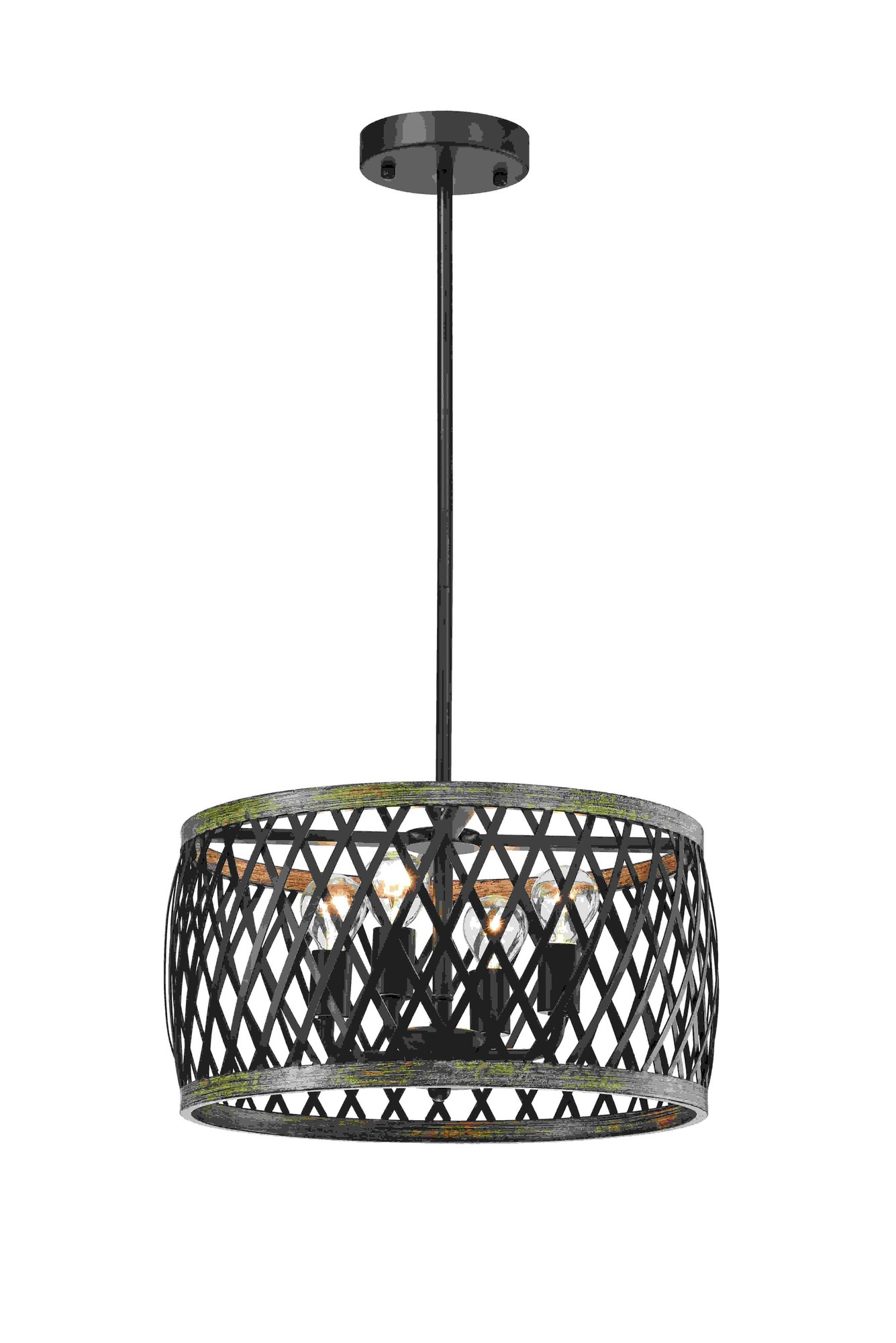 Agustin Matte Black 4-Light Metal Geometric Drum Shade Chandelier