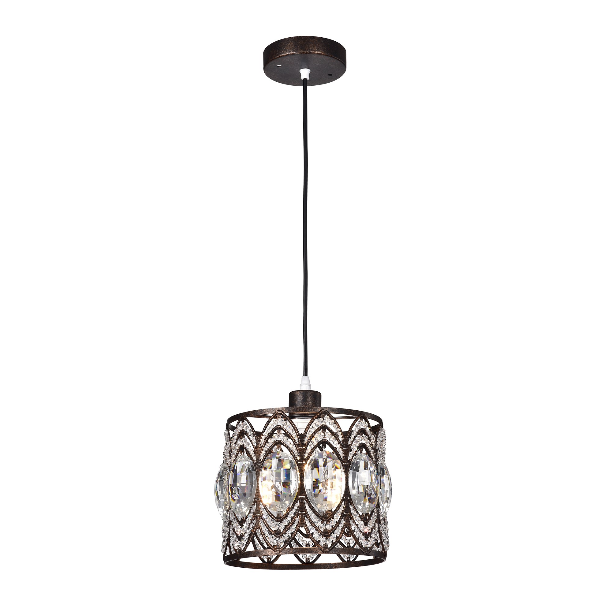 Peredur Rustic Bronze 1-Light Pendant with Crystal Shade