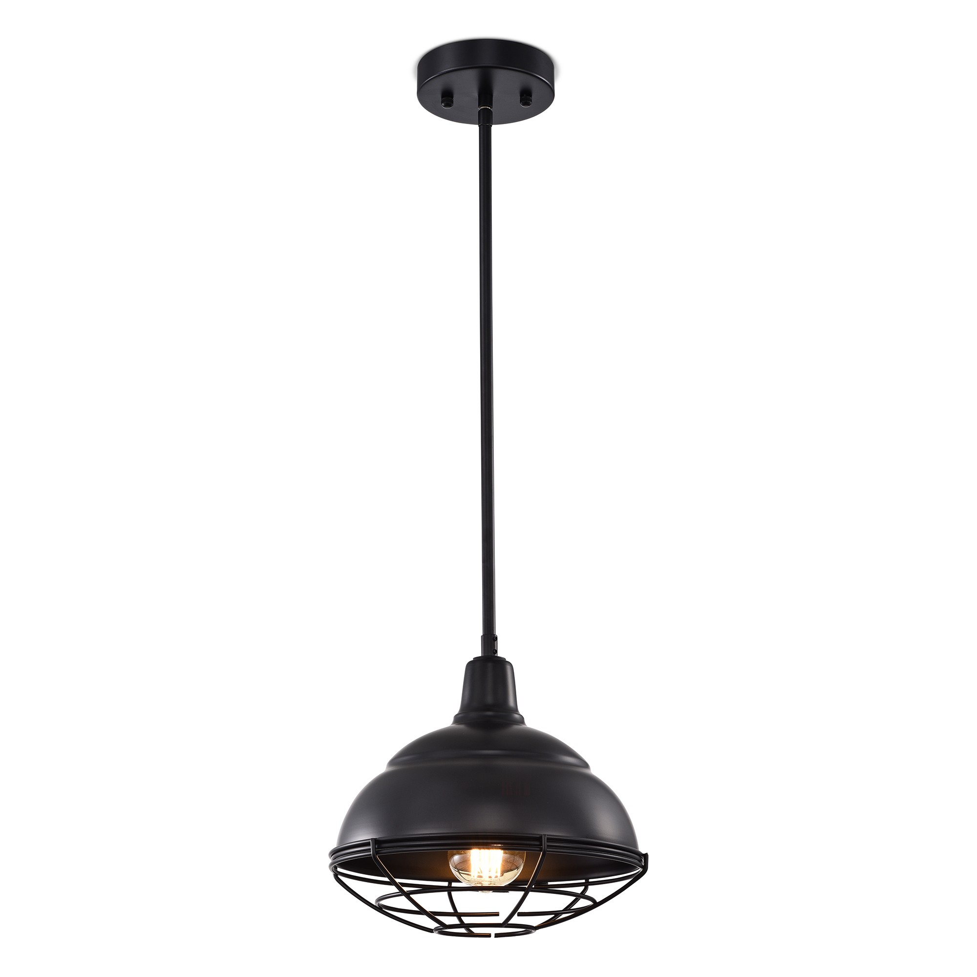 Cynthia Matte Black 1-Light Bowl Metal Shade Pendant Light