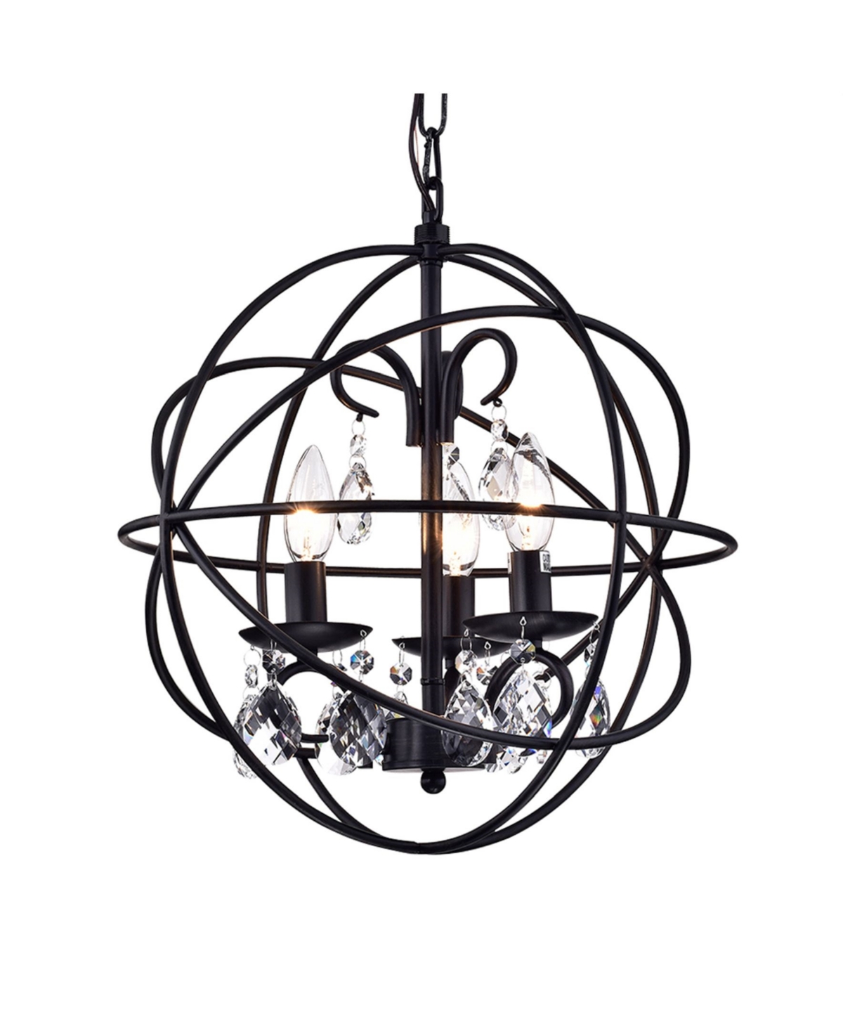 Warehouse of Tiffany Lijane 3-light Crystal Black Metal Hoop Globe Pendant