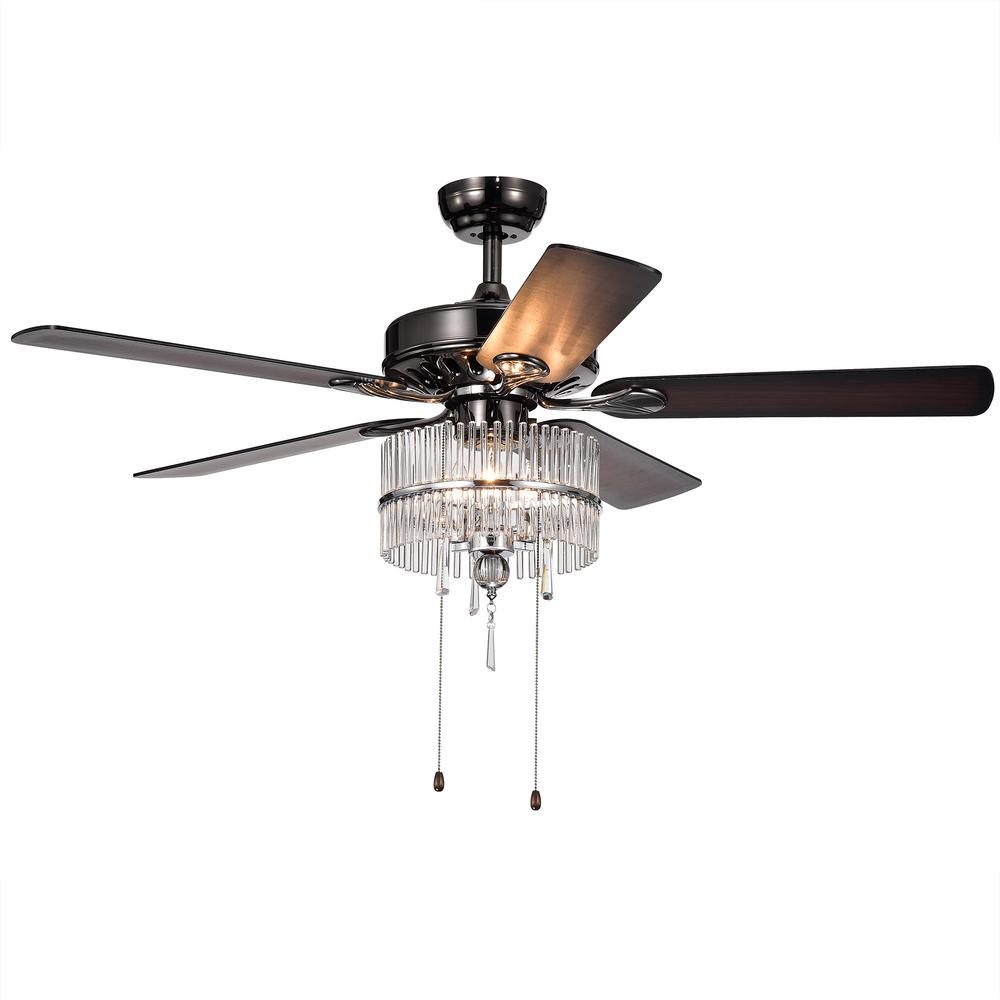 Bilhah 3-light Crystal 5-blade 52-inch Pear Black Ceiling Fan