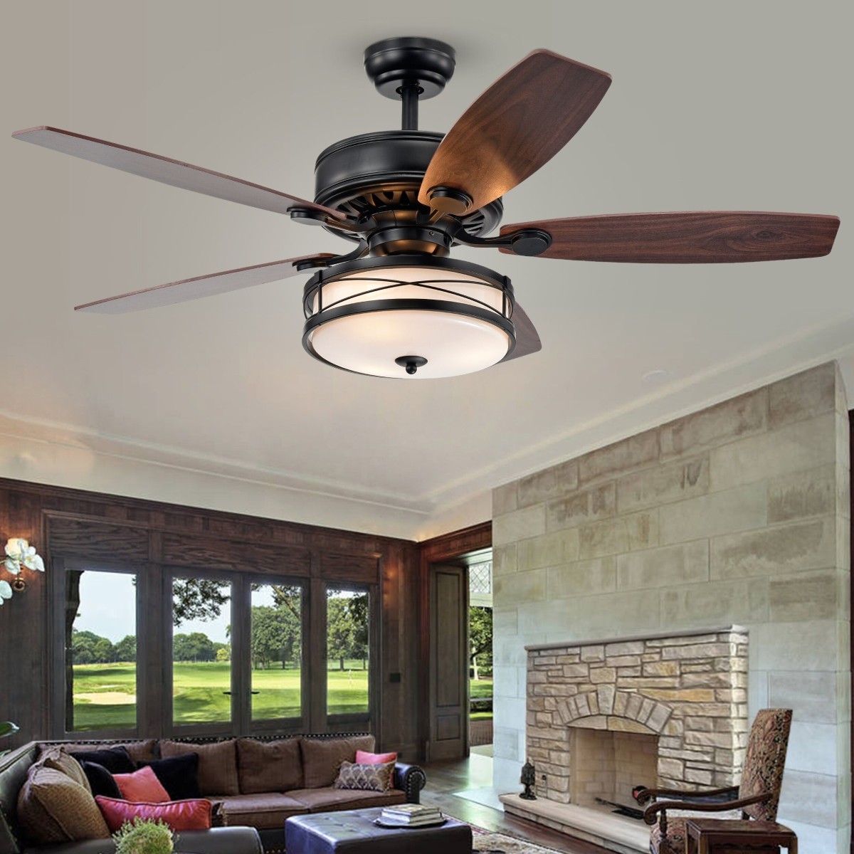 Silver Orchid Farrar Chrome 52-Inch 5-Blade Lighted Ceiling Fan with Metal Bowl Shade (Includes Remote)