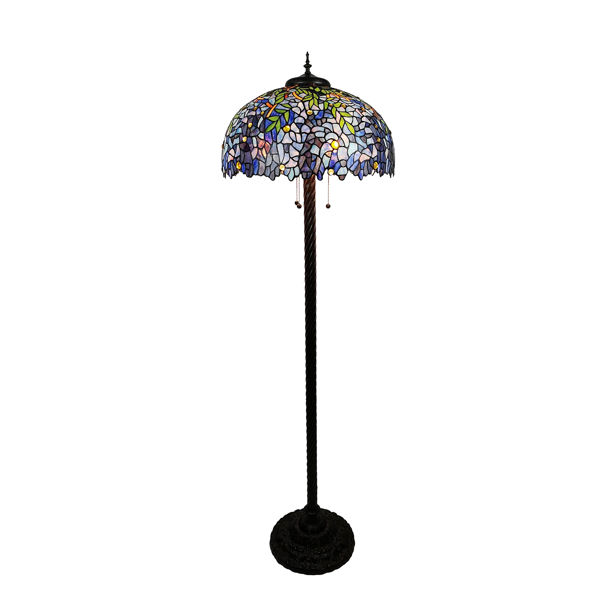 Leslie 20-Inch Wisteria Design Stained Glass Bowl Shade Tiffany-Style Floor Lamp