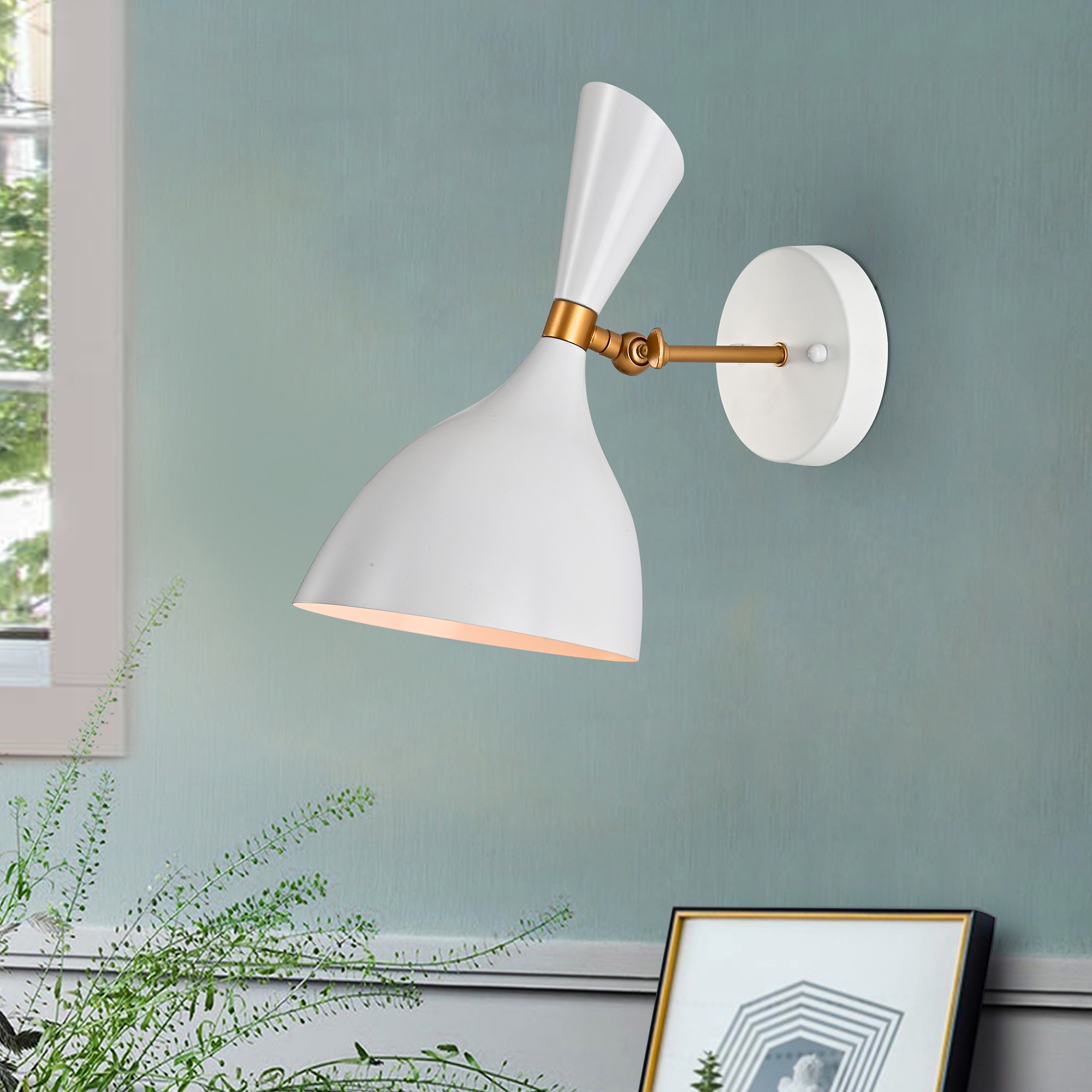 Richmond Matte White+Gold Curved Bowl Metal Shade 1-Light Wall Sconce