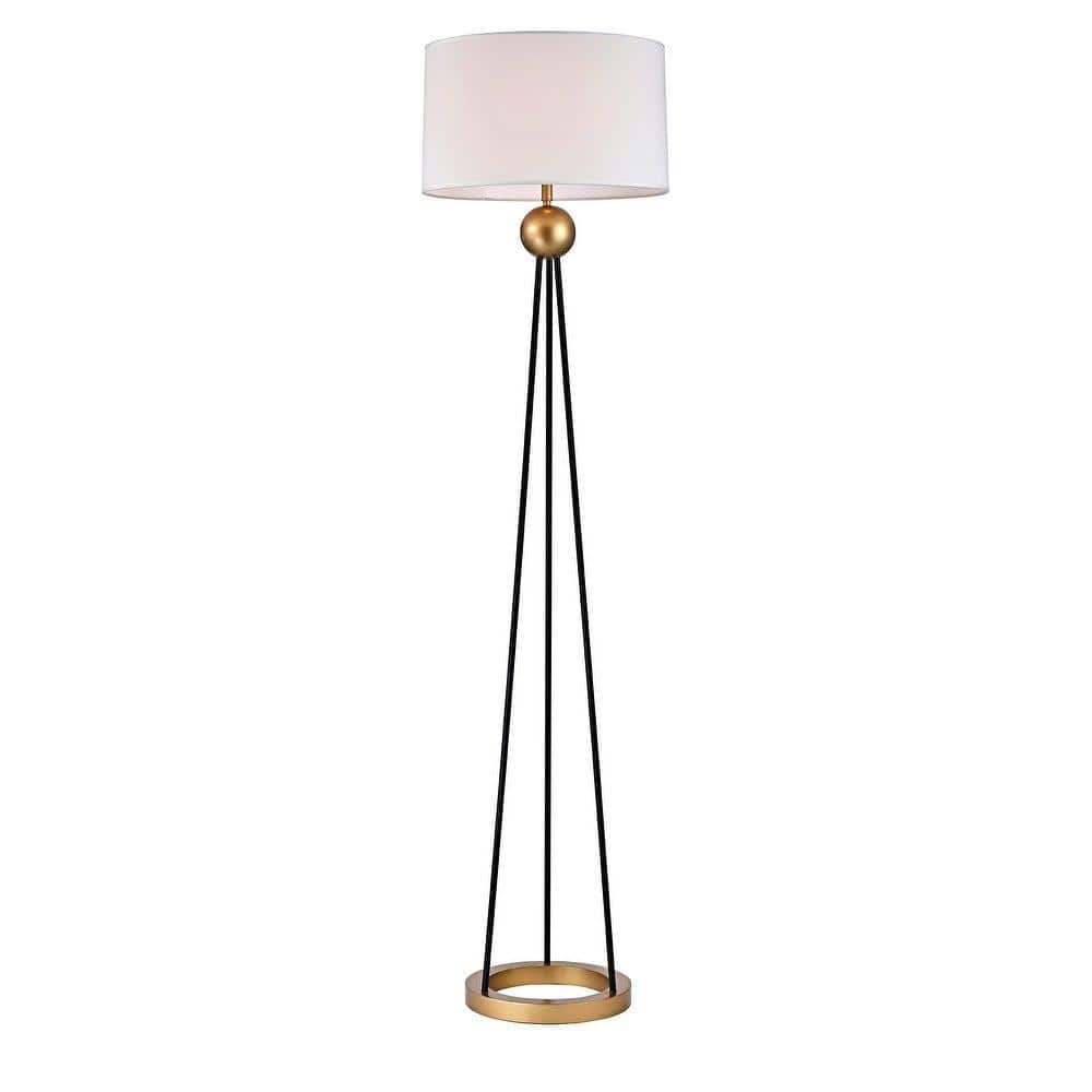 Kathrin Matte Black+Gold with White Laminated Fabric Drum Shade 1-Light Floor Lamp