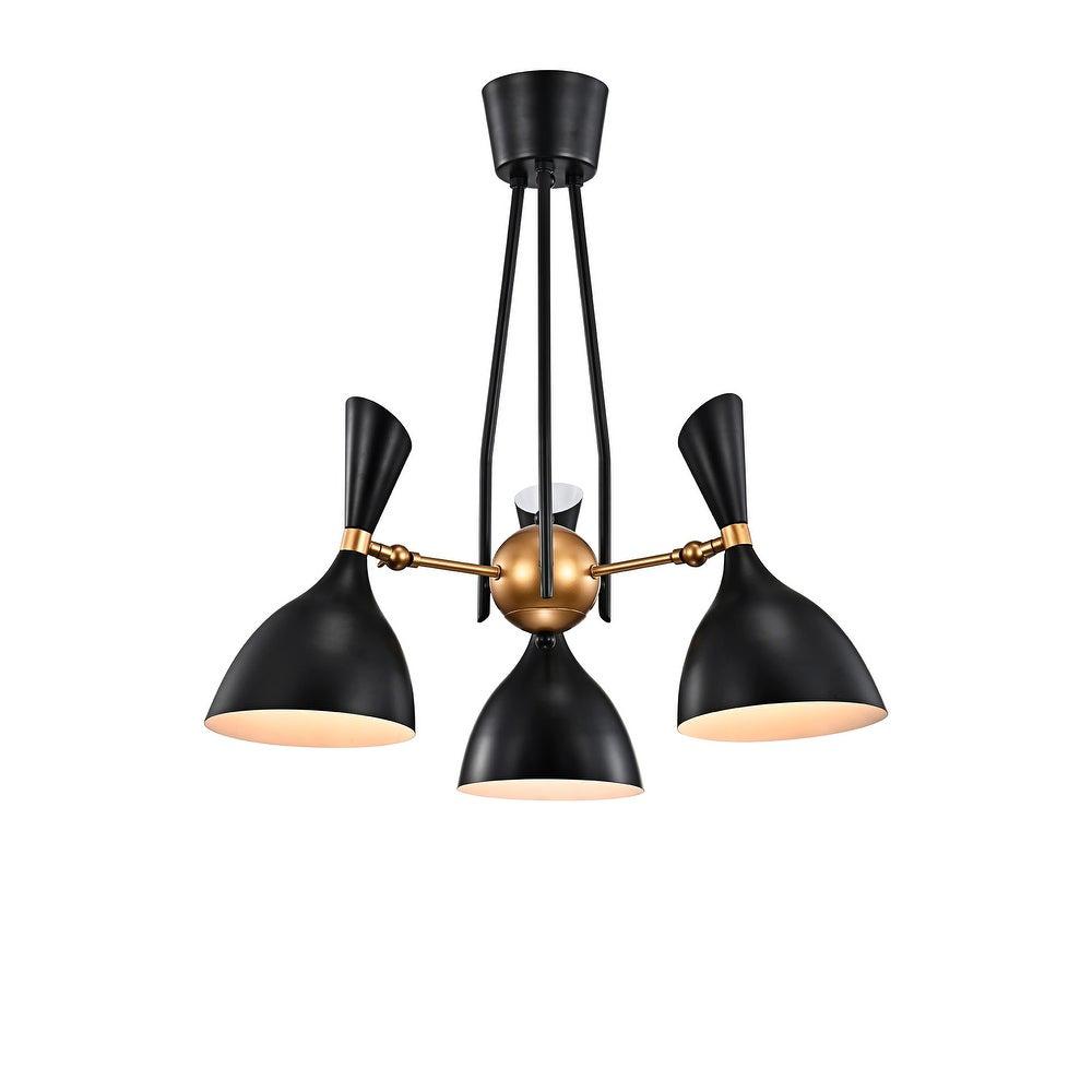 Mikael Matte Black+Gold Metal Bowl Shade 3-Light Chandelier