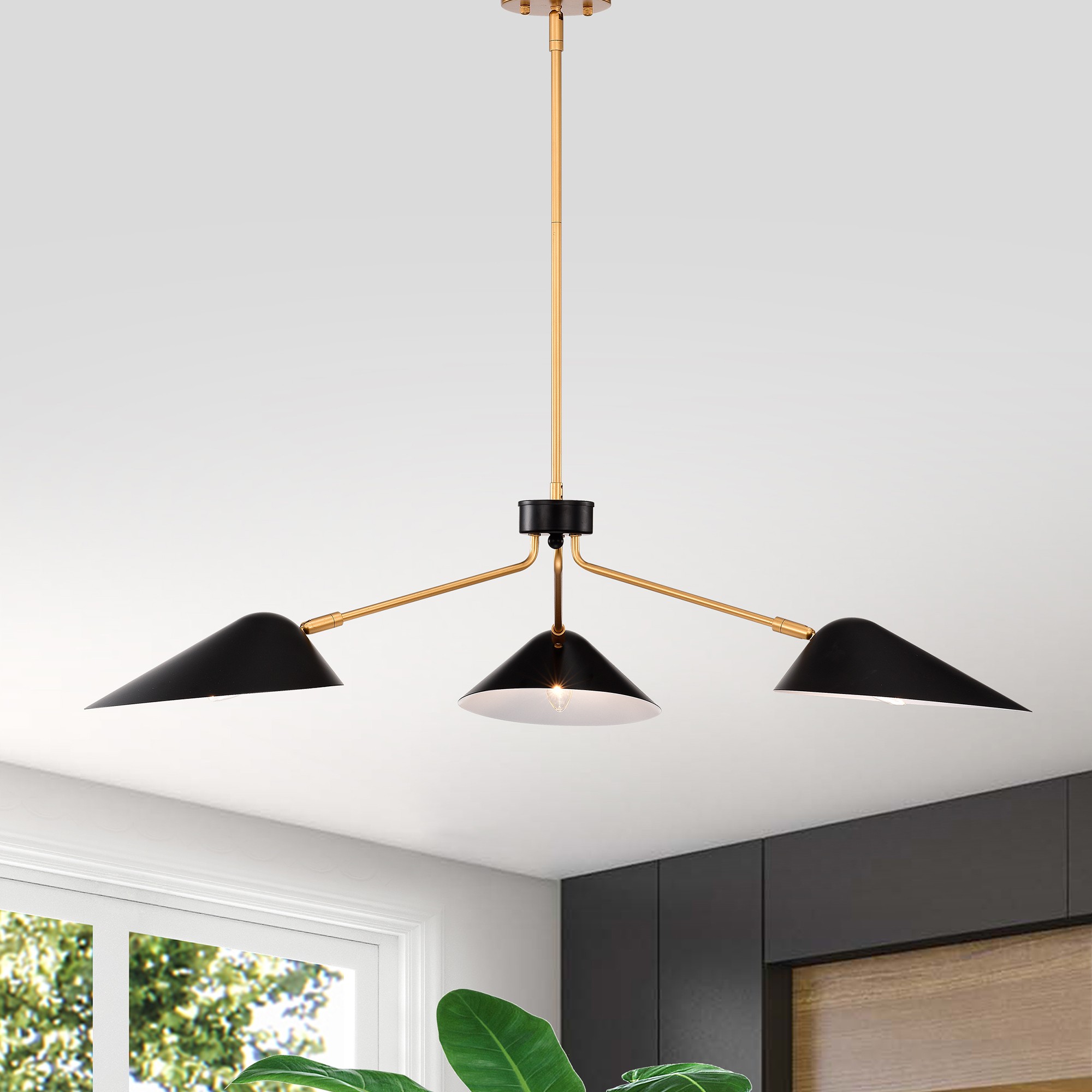 Stelle Gold+Black 3-Light Abstract & Metal Branched Chandelier