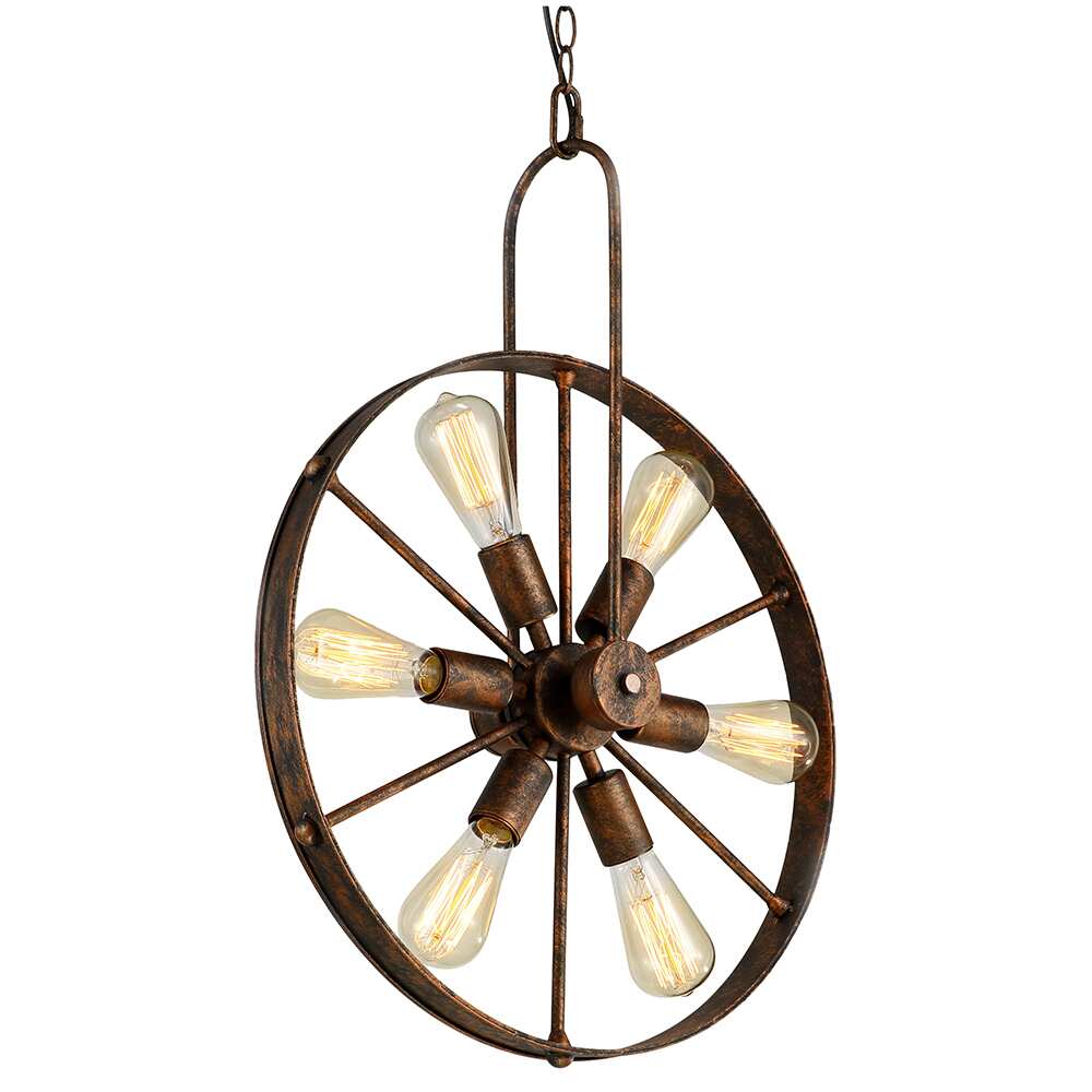 Saralin 6-Light Rustic Wagon Wheel Chandelier