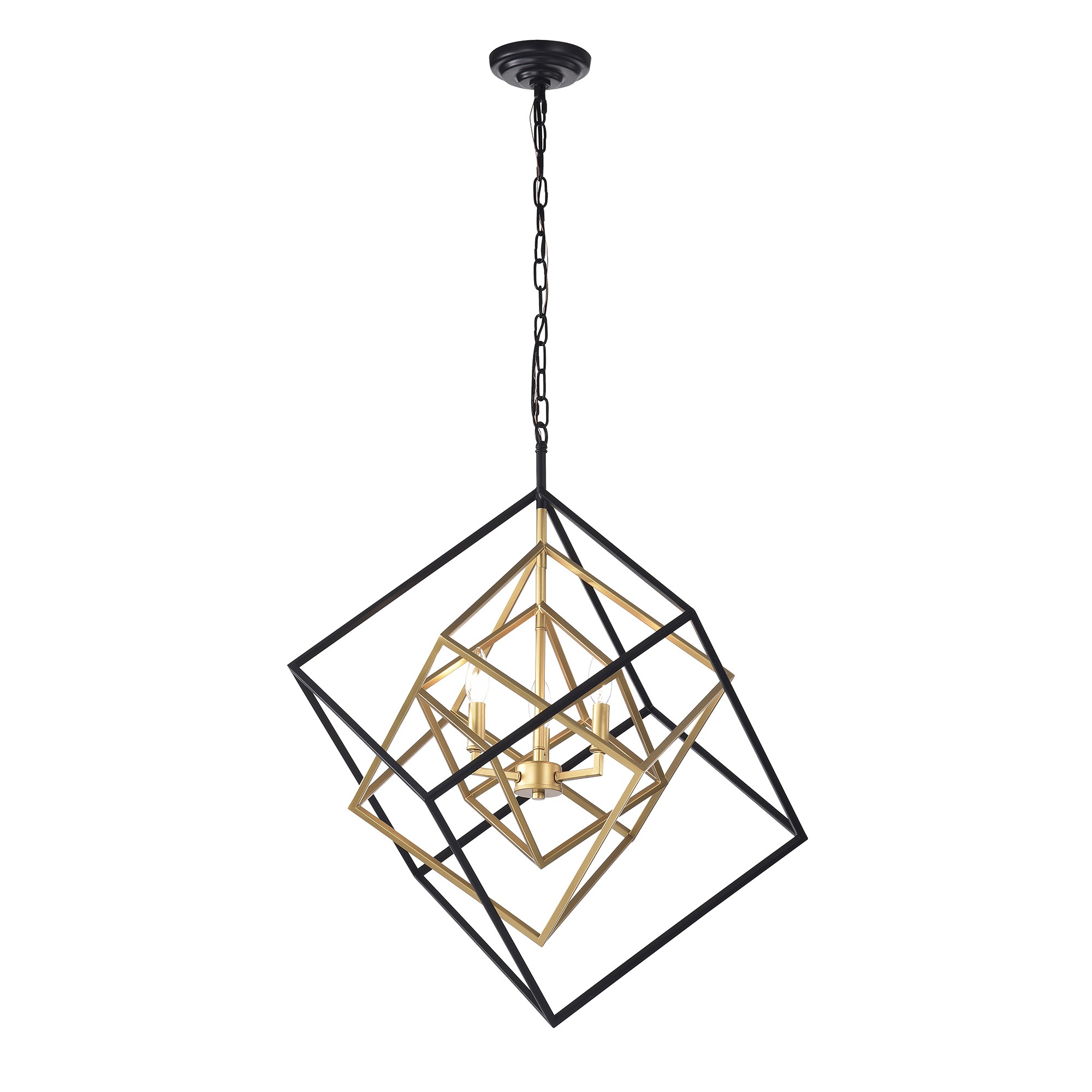 Triplix 3-light Geometric Gold/Matte Black Chandelier