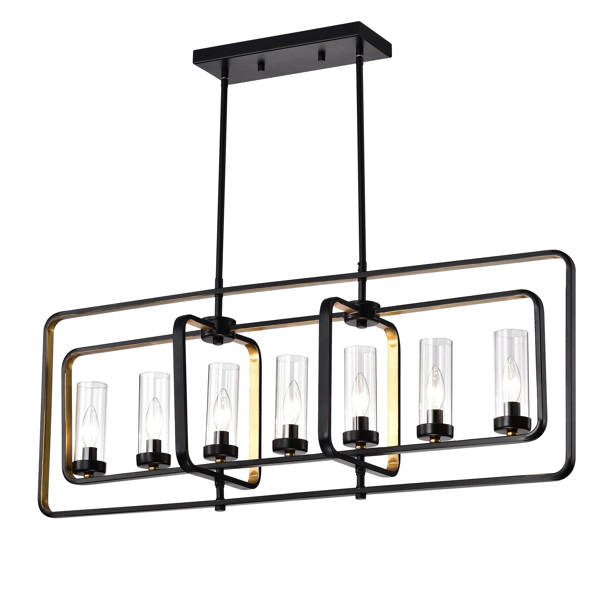 Belline Matte Black & Gold 7-light Chandelier with Glass Pillar Shades