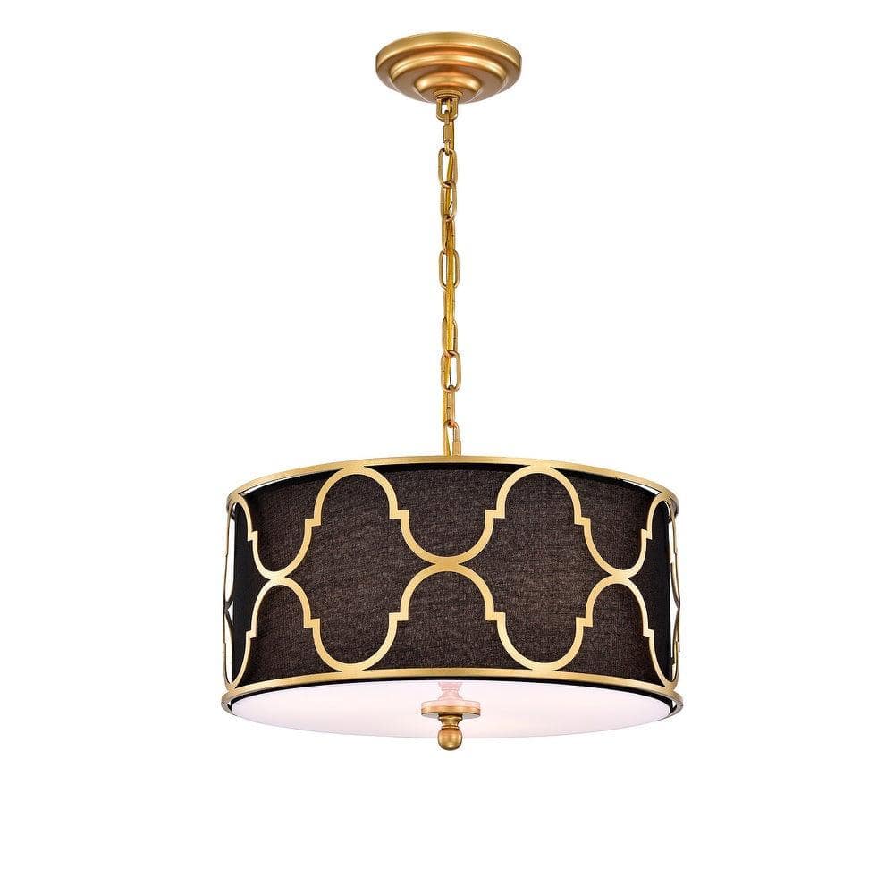 Marcelo Matte Gold and Black with 3 Light Bulb Chandelier