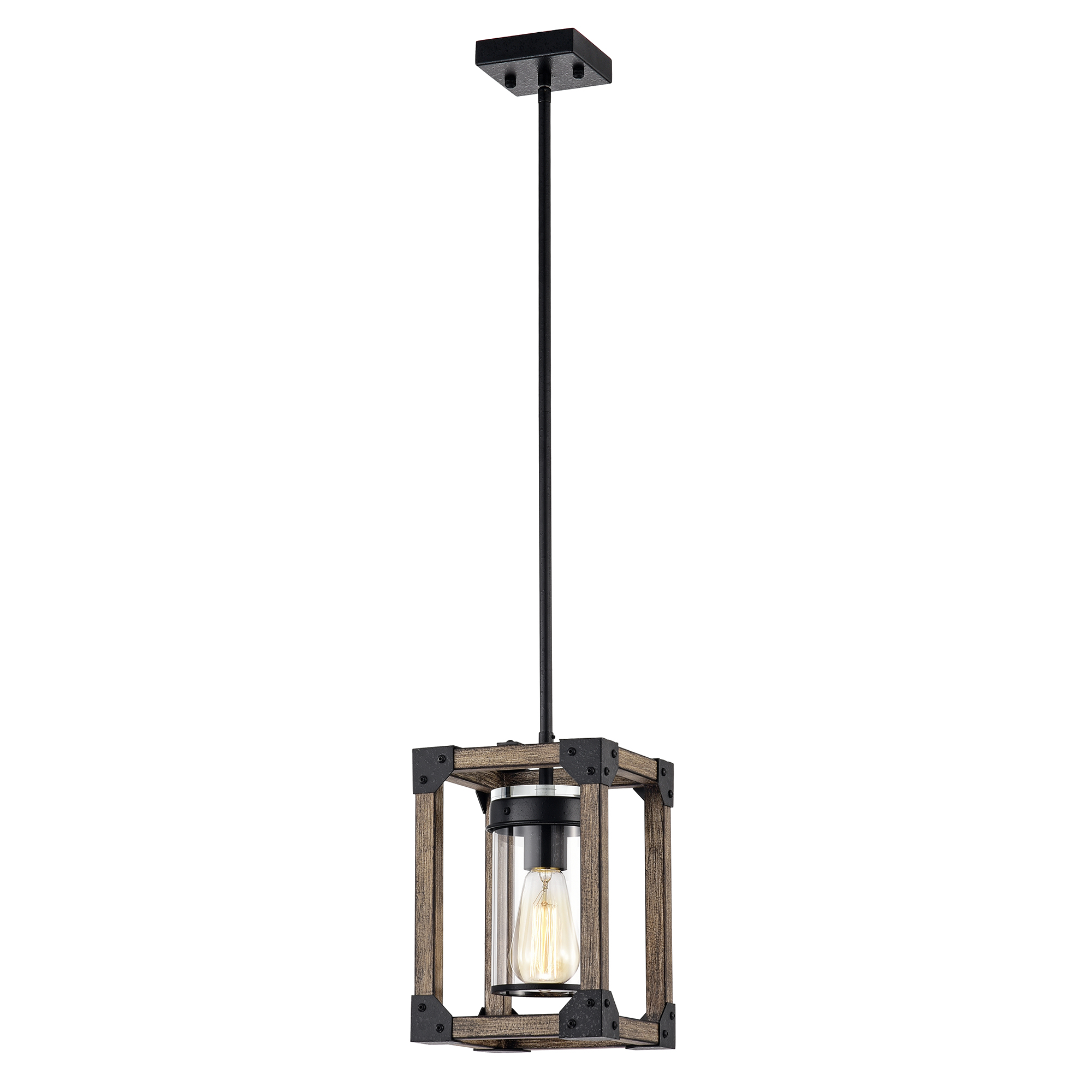 Kobe 7 Inch with 1 Light and Forged Black and Imitation Wood Grain Pendant Light