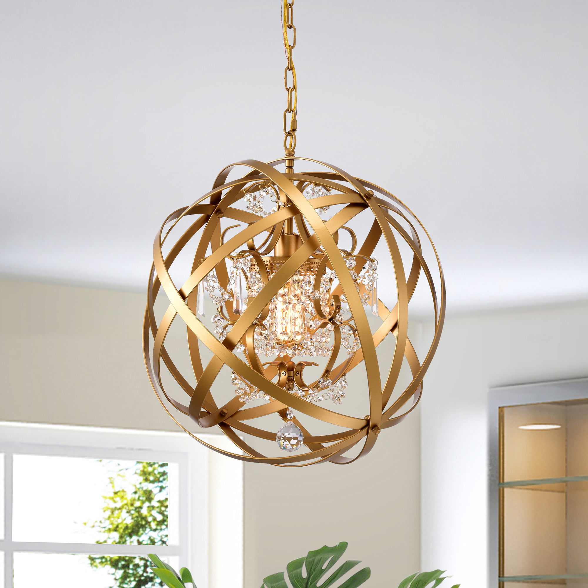 Verite 19 Inch Matte Gold with 1 Light Chandelier with Globe Metal Shade
