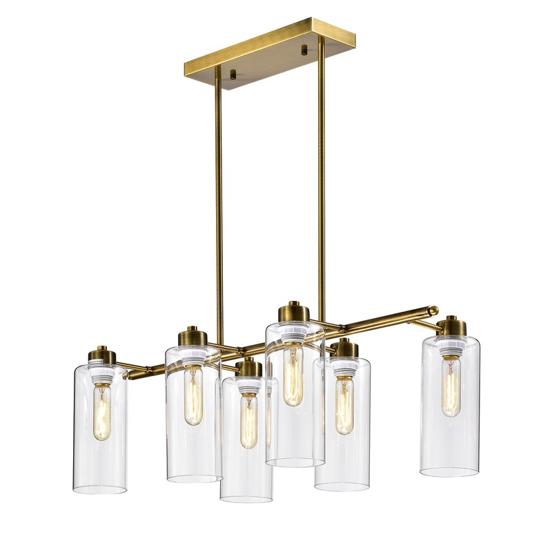 Pameron 6-light Satin Gold Chandelier with Glass Pillar Shades