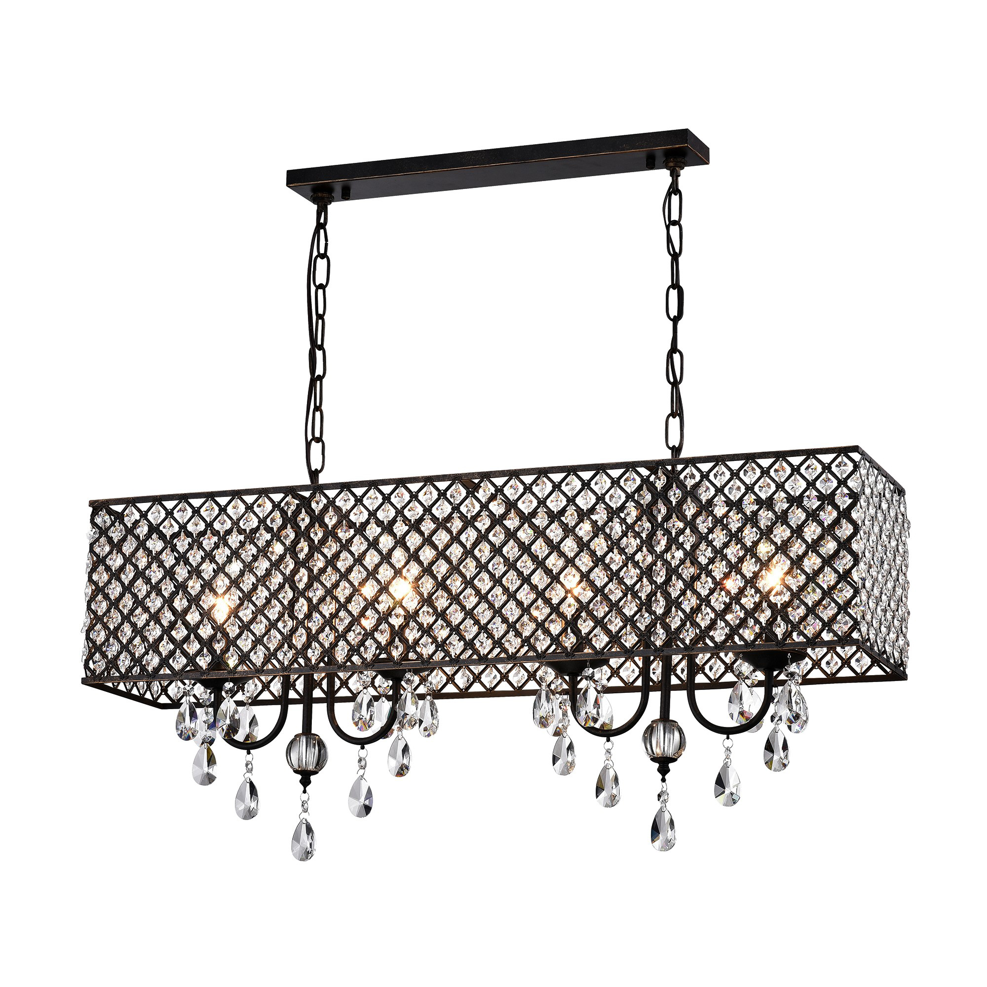 Warehouse of Tiffany Aruna Antique Copper Metal 4-Light Chandelier with Crystals