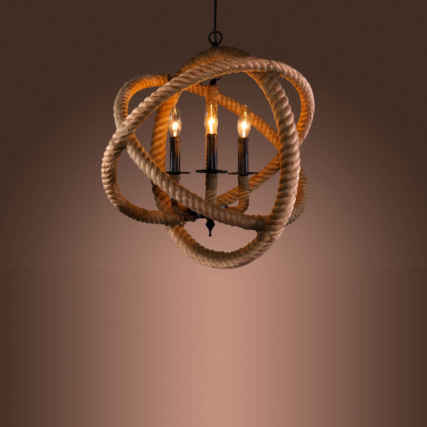 Natalia 3-light Rope Enclosed Chandelier with Bulbs