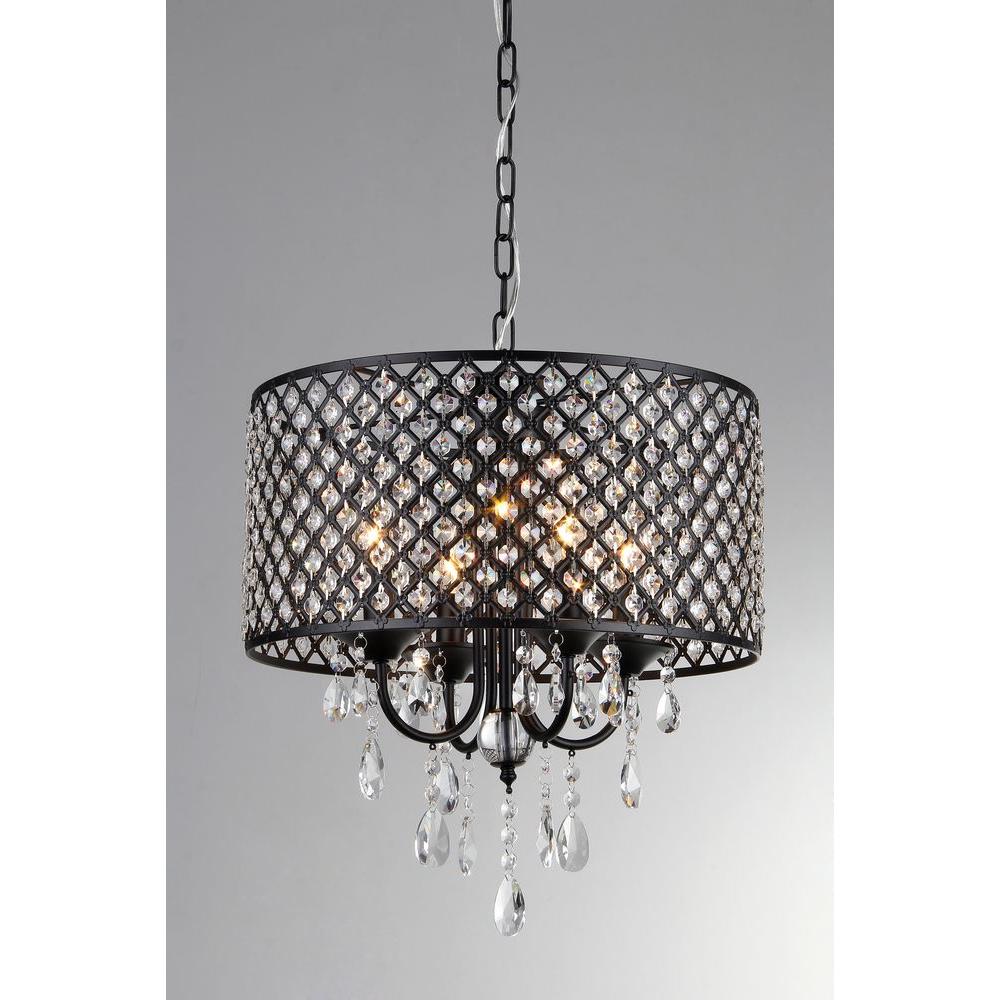 Monet 4-lights Black-finished 17-inch Crystal Round Chandelier